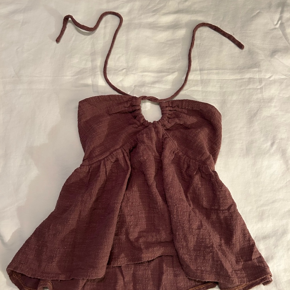 Brown Camisole with Tie Front and Backless Design